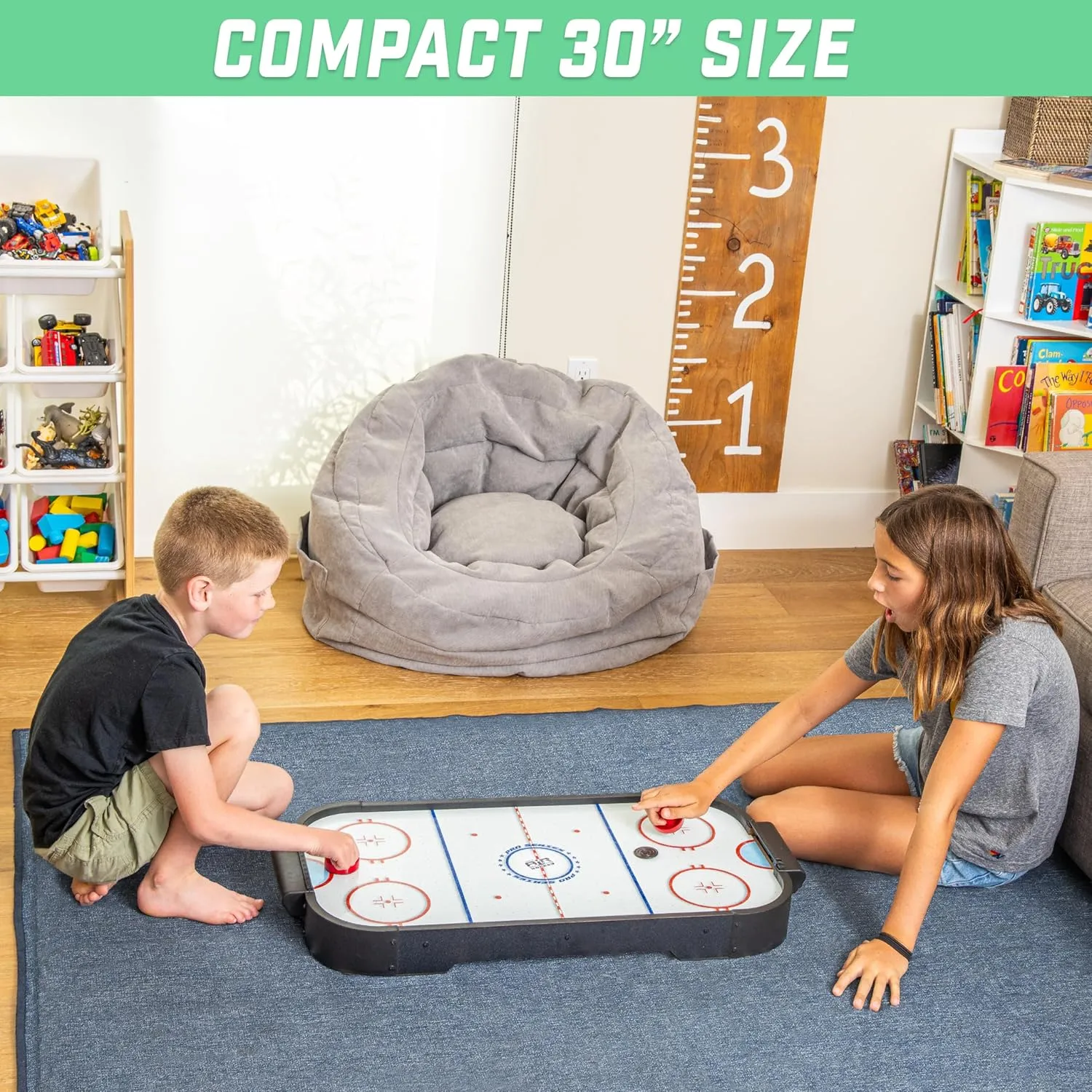 GoSports 30 Inch Table Top Air Hockey Game for Kids - Portable, Battery Operated Game Table - Oak or Black