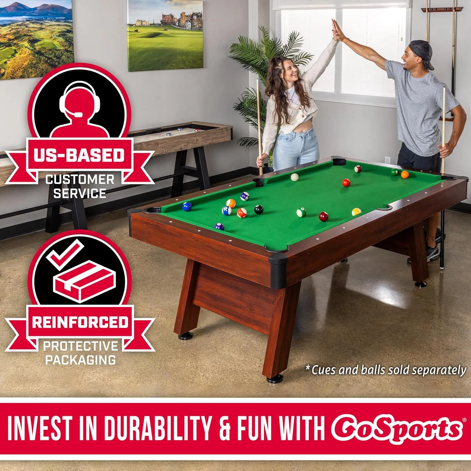 GoSports 7 ft Pool Tables with Wood Finish - Gray or Green Felt - Billiards Game Room Table for Adults & Family - Accessories Not Included