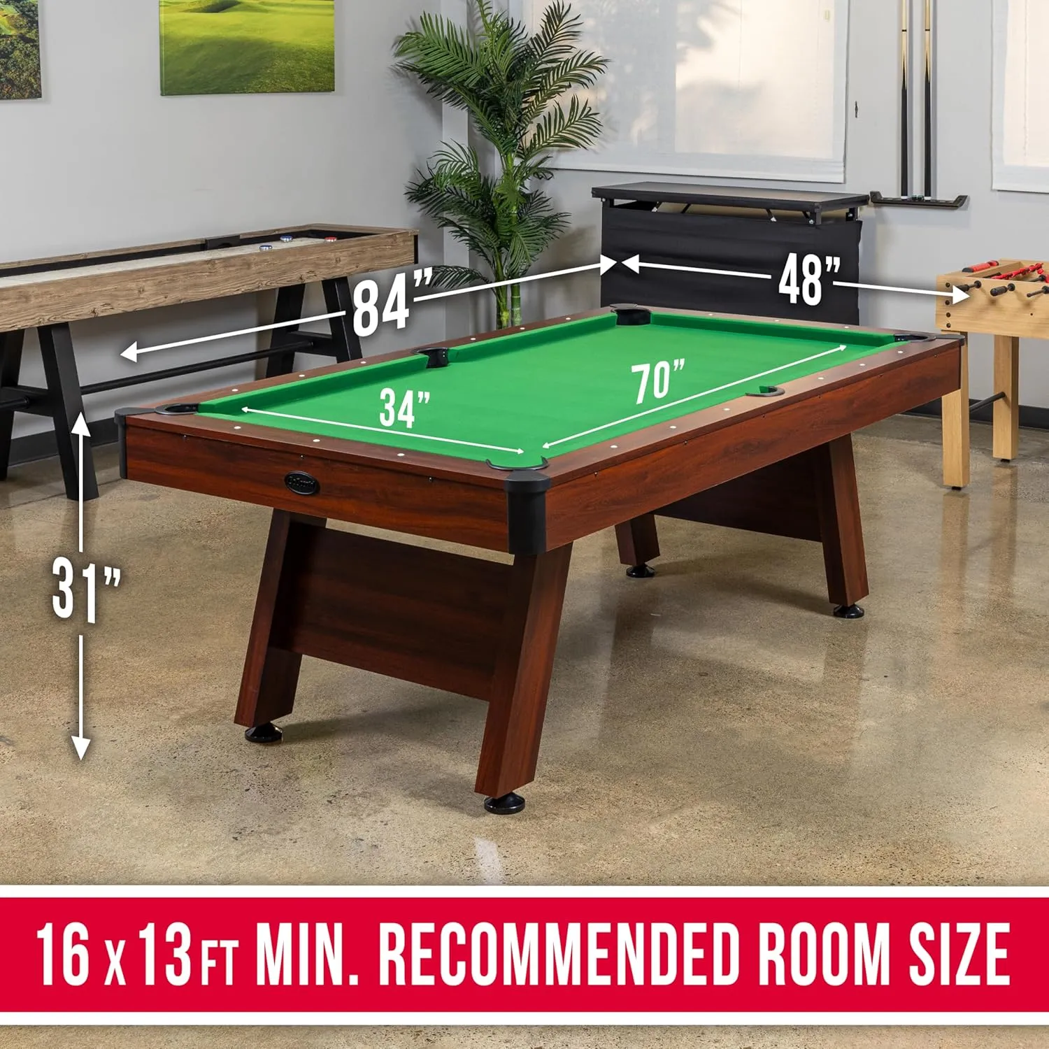 GoSports 7 ft Pool Tables with Wood Finish - Gray or Green Felt - Billiards Game Room Table for Adults & Family - Accessories Not Included