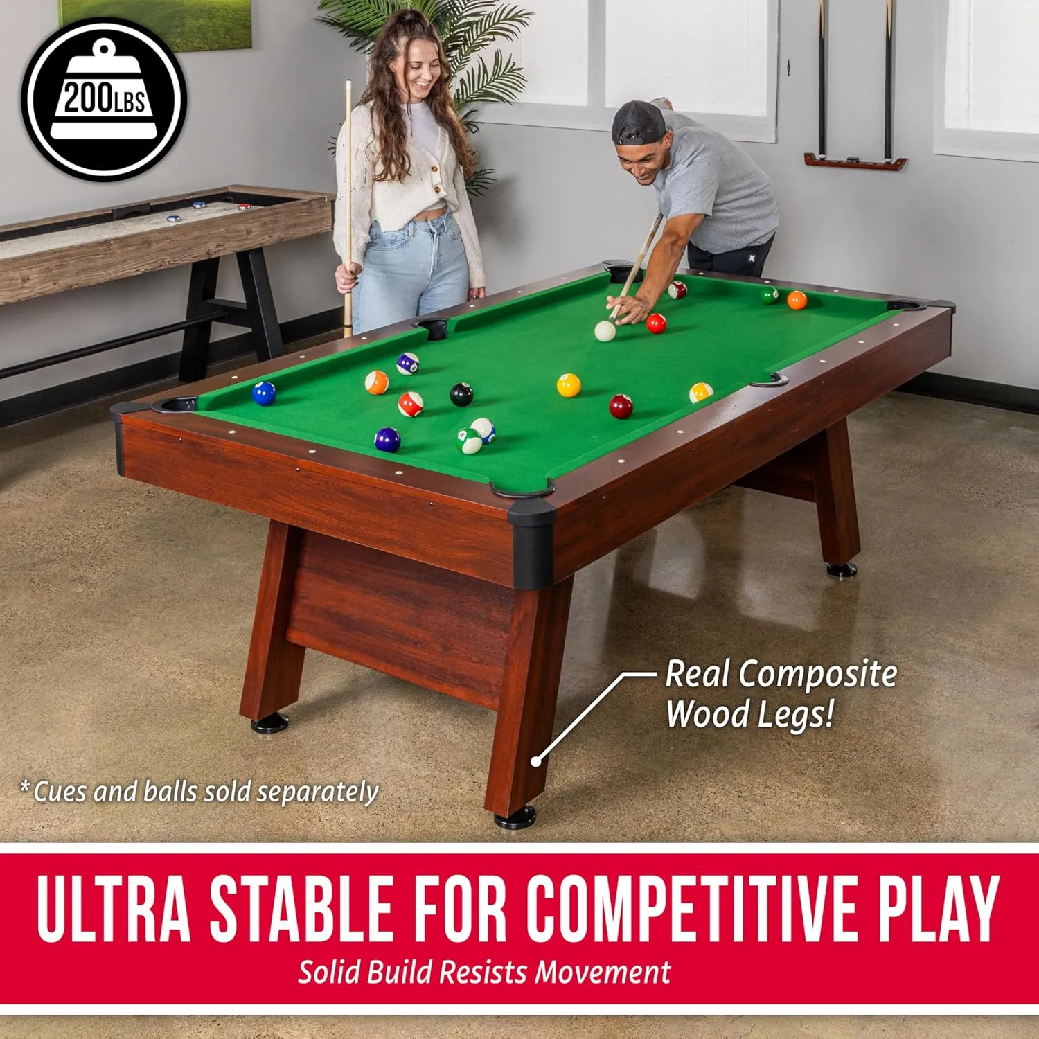 GoSports 7 ft Pool Tables with Wood Finish - Gray or Green Felt - Billiards Game Room Table for Adults & Family - Accessories Not Included