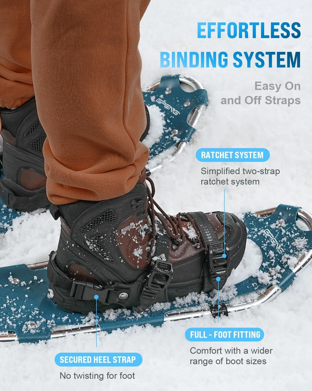 Gpeng Snowshoes for Men Women Youth Kids, Light Weight Aluminum Snow Shoes with Trekking Poles, Crampon Protector and Carrying Tote Bag (Navy Blue, 21 inch)