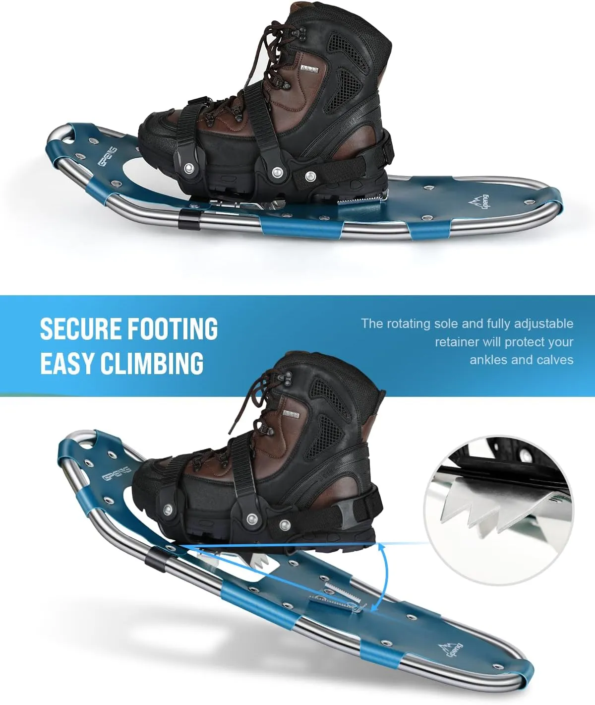 Gpeng Snowshoes for Men Women Youth Kids, Light Weight Aluminum Snow Shoes with Trekking Poles, Crampon Protector and Carrying Tote Bag (Navy Blue, 21 inch)