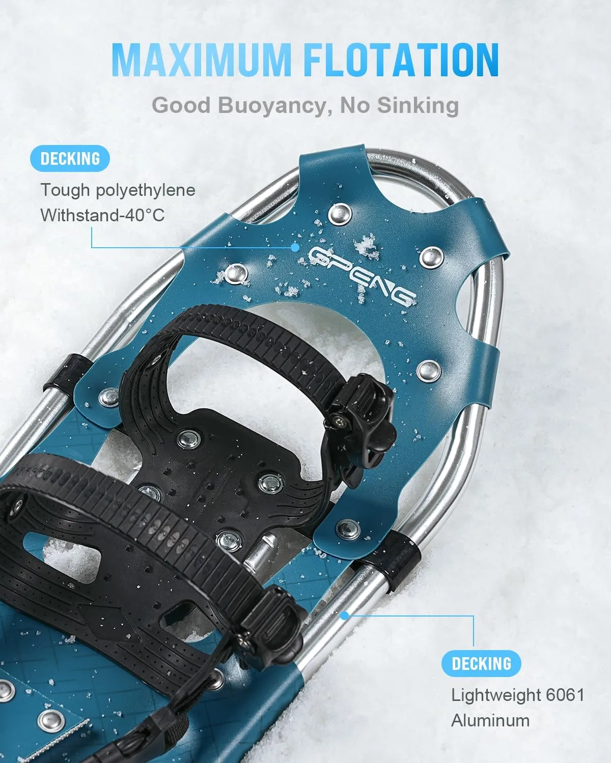 Gpeng Snowshoes for Men Women Youth Kids, Light Weight Aluminum Snow Shoes with Trekking Poles, Crampon Protector and Carrying Tote Bag (Navy Blue, 21 inch)