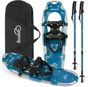 Gpeng Snowshoes for Men Women Youth Kids, Light Weight Aluminum Snow Shoes with Trekking Poles, Crampon Protector and Carrying Tote Bag (Navy Blue, 21 inch)