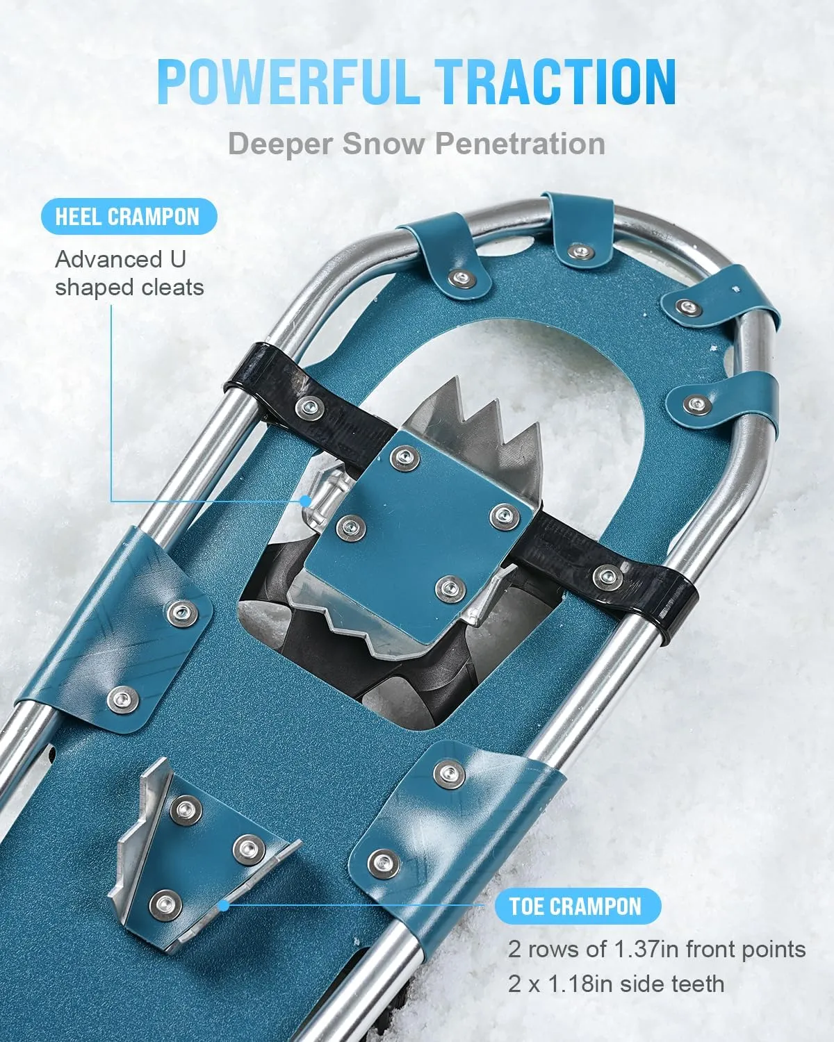 Gpeng Snowshoes for Men Women Youth Kids, Light Weight Aluminum Snow Shoes with Trekking Poles, Crampon Protector and Carrying Tote Bag (Navy Blue, 21 inch)