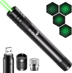 Green Laser Pointer High Power Rechargeable Lazer Pointer, Laser Pen with Long Range Adjustable Focus with Star Cap, Laser Pointer Pen Suitable for Outdoor, Astronomy, Cats Dogs (Green)