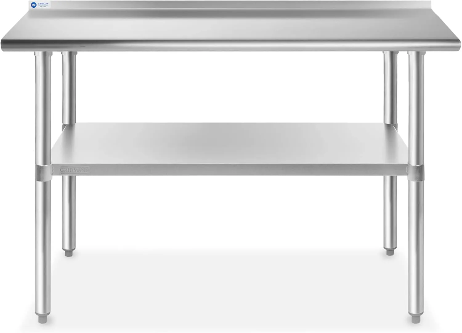 GRIDMANN Stainless Steel Kitchen Prep Table 72 x 30 Inches with Backsplash & Under Shelf, NSF Commercial Work Table for Restaurant and Home