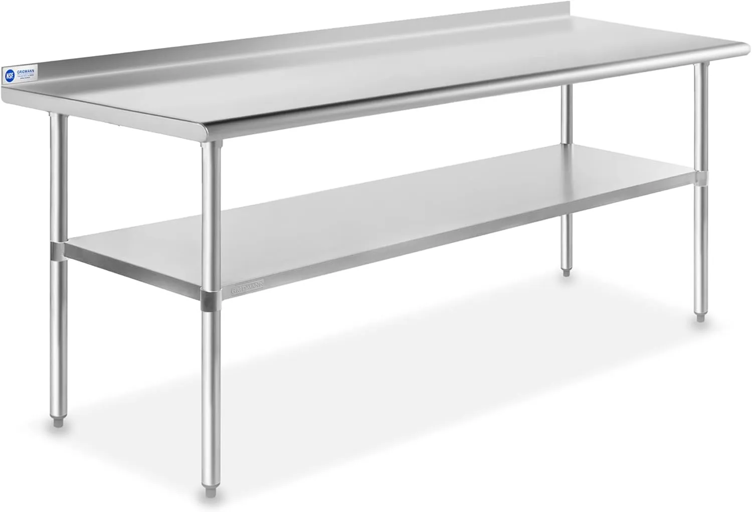GRIDMANN Stainless Steel Kitchen Prep Table 72 x 30 Inches with Backsplash & Under Shelf, NSF Commercial Work Table for Restaurant and Home