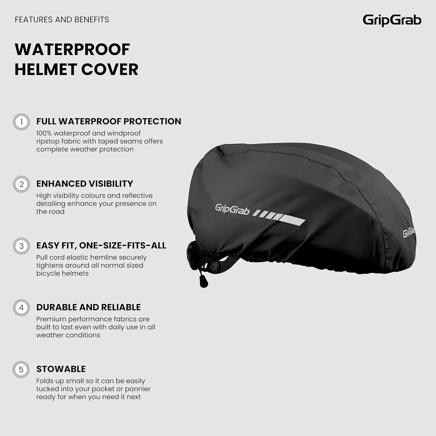 GripGrab Bicycle Helmet Cover Waterproof High Visibility Reflective Cycling Helmet Cover Rainproof Windproof Bike Rain Cover