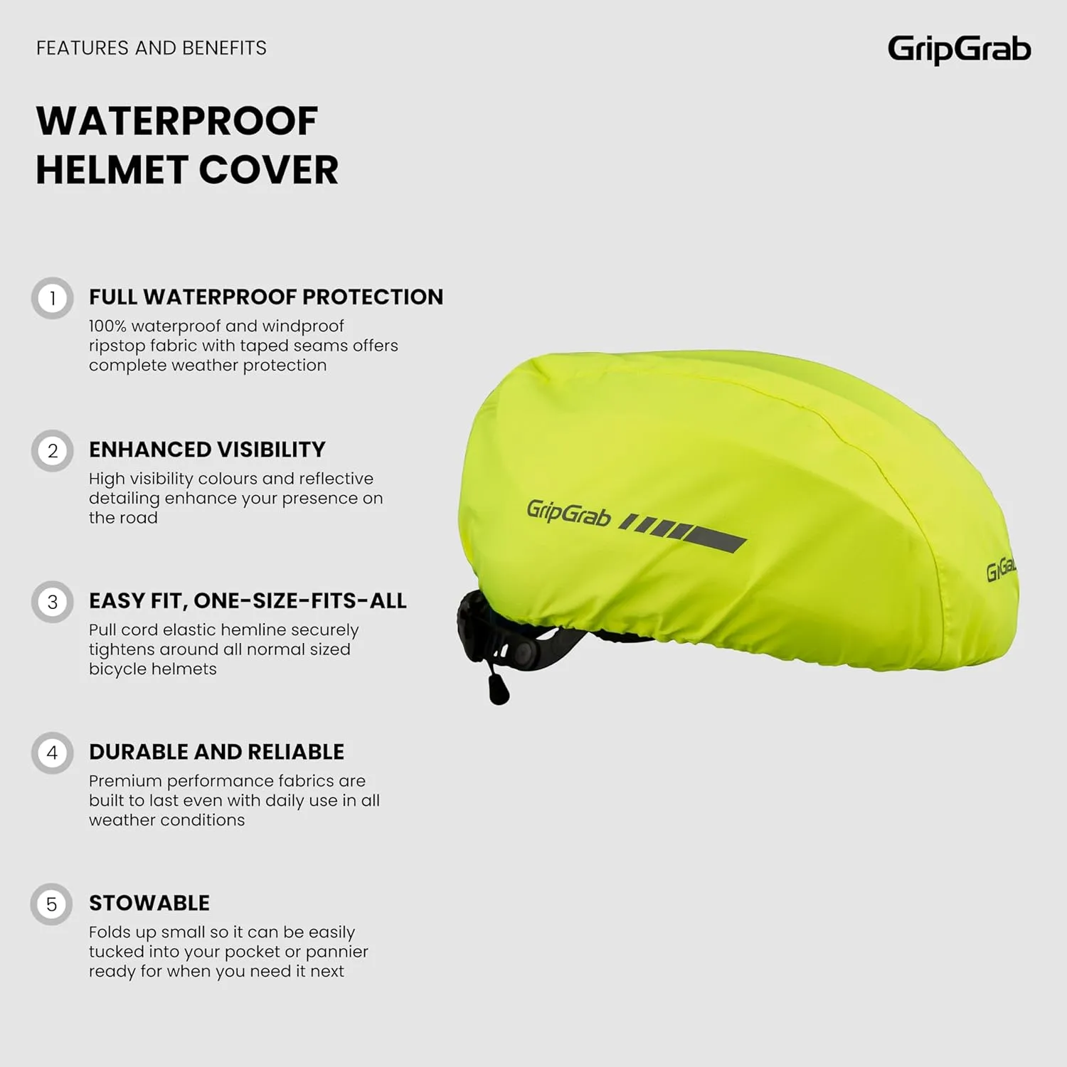 GripGrab Bicycle Helmet Cover Waterproof High Visibility Reflective Cycling Helmet Cover Rainproof Windproof Bike Rain Cover
