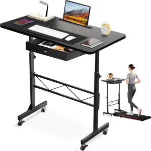 GTRACING Small Standing Desk Adjustable Height Small Computer Desk Mobile Portable Rolling Laptop Table with Wheels 32" Computer Workstation Sit Stand Desks Portable Standing Table Treadmill desks