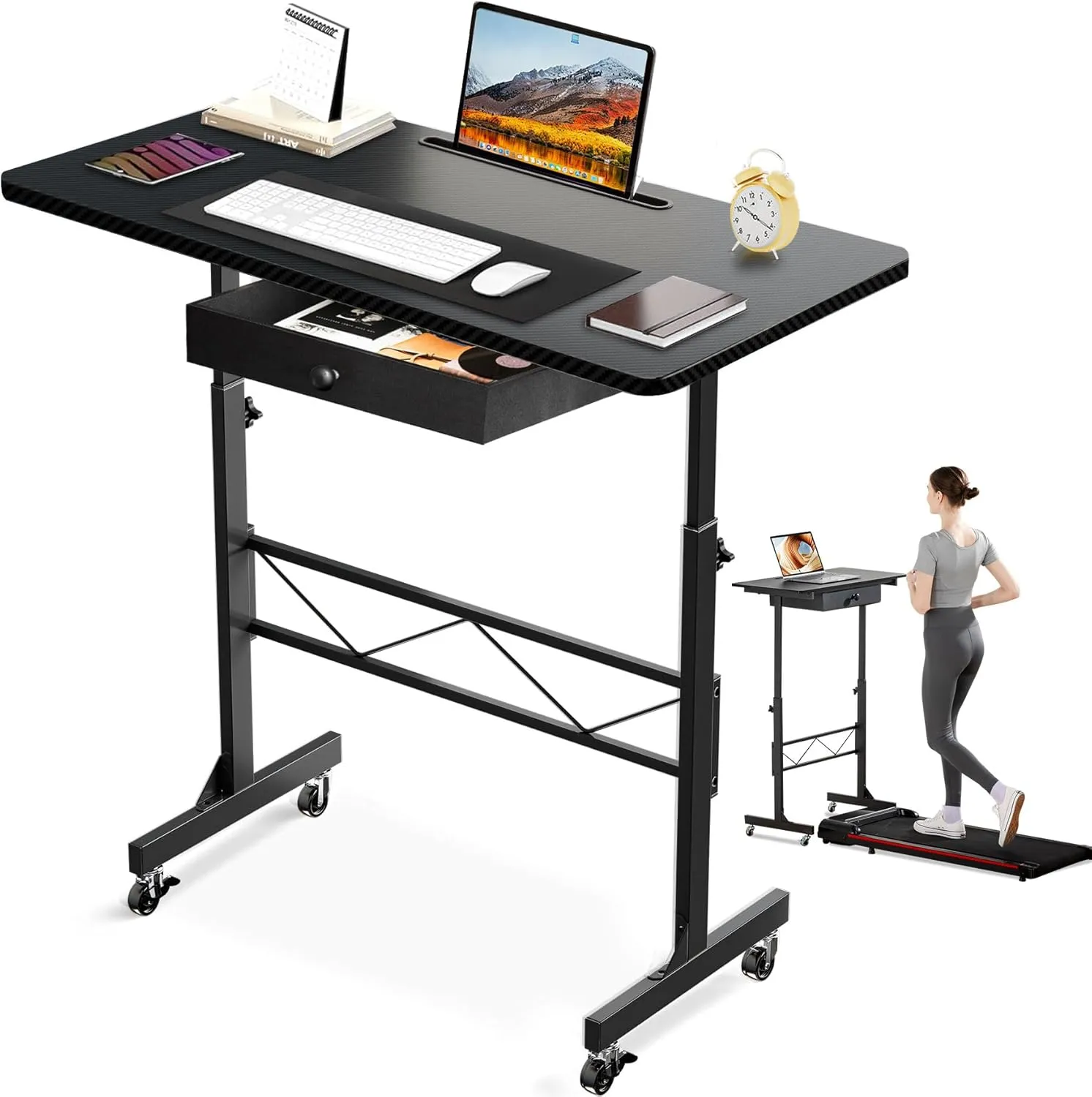 GTRACING Small Standing Desk Adjustable Height Small Computer Desk Mobile Portable Rolling Laptop Table with Wheels 32" Computer Workstation Sit Stand Desks Portable Standing Table Treadmill desks