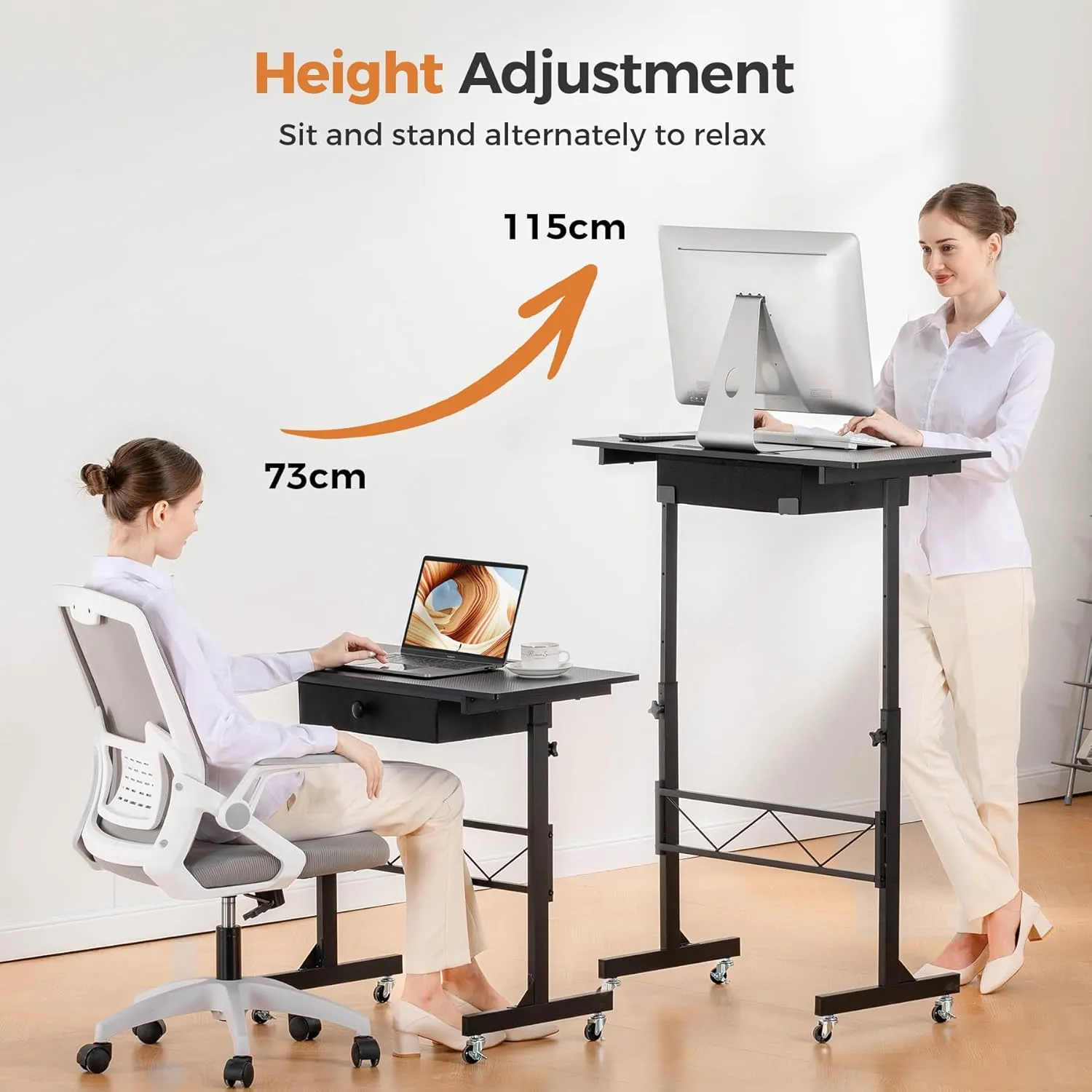 GTRACING Small Standing Desk Adjustable Height Small Computer Desk Mobile Portable Rolling Laptop Table with Wheels 32" Computer Workstation Sit Stand Desks Portable Standing Table Treadmill desks