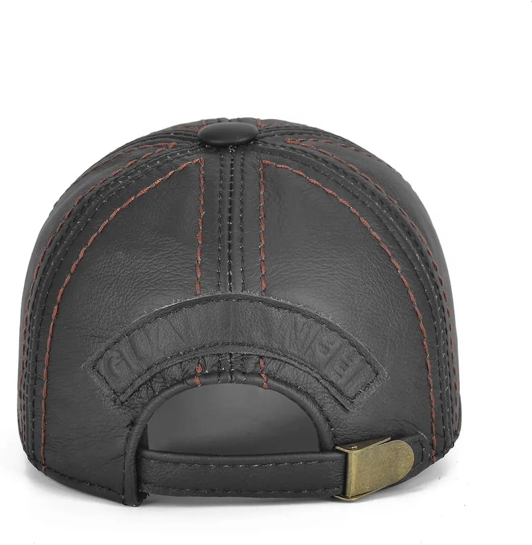 Gudessly Adjustable Men's Genuine Cowhide Leather Baseball Cap for Fall Winter Outdoor Sports Hat