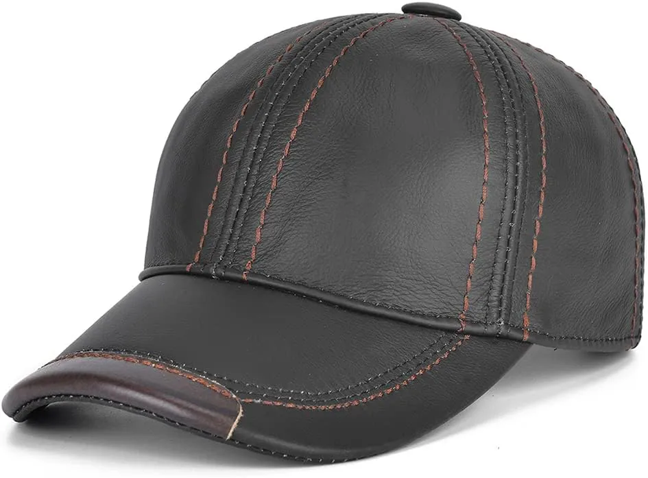 Gudessly Adjustable Men's Genuine Cowhide Leather Baseball Cap for Fall Winter Outdoor Sports Hat