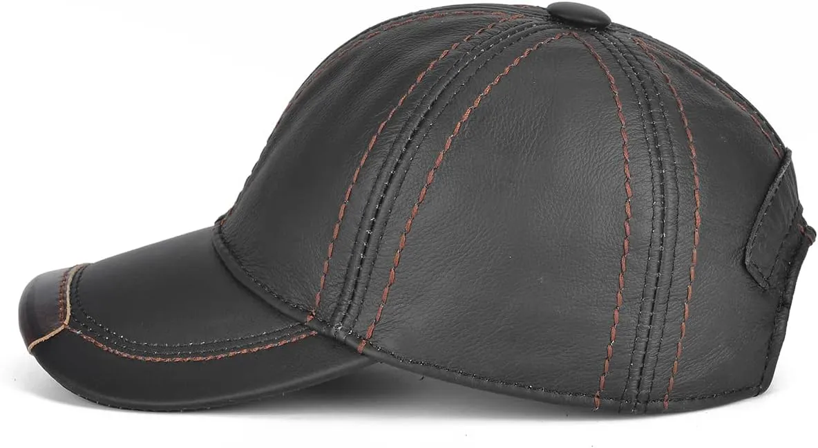 Gudessly Adjustable Men's Genuine Cowhide Leather Baseball Cap for Fall Winter Outdoor Sports Hat