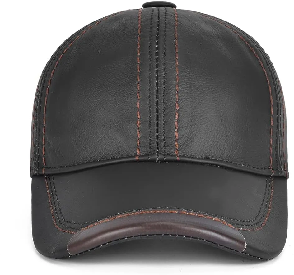 Gudessly Adjustable Men's Genuine Cowhide Leather Baseball Cap for Fall Winter Outdoor Sports Hat