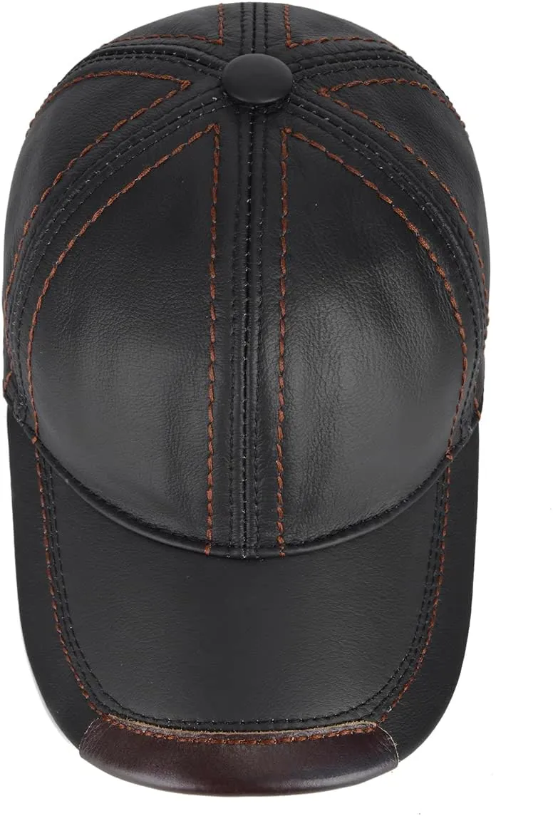 Gudessly Adjustable Men's Genuine Cowhide Leather Baseball Cap for Fall Winter Outdoor Sports Hat