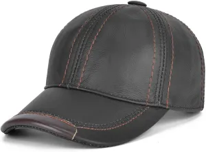 Gudessly Adjustable Men's Genuine Cowhide Leather Baseball Cap for Fall Winter Outdoor Sports Hat