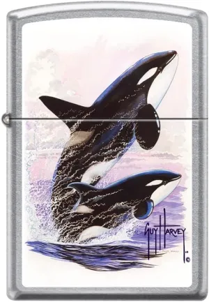 Guy Harvey Artwork Zippo Lighters (Street Chrome - Killer Whales)