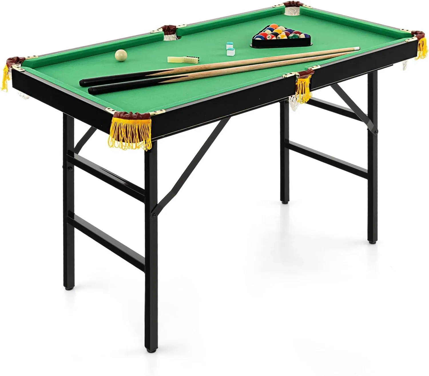 GYMAX Pool Table, 48’’ Foldable Billiard Tables with Balls, 2 Cue Sticks, Chalks and Brush, Mini Pool Table for Kids, Family, Party
