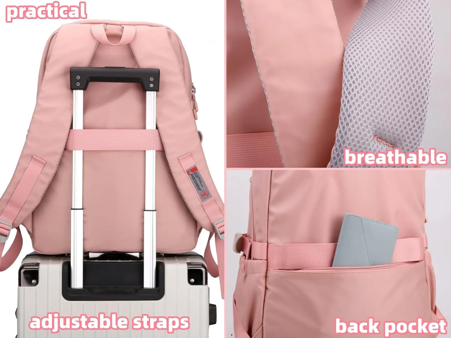 H HIKKER-LINK Laptop Backpack Stylish Casual Backpack Shoulder Bag Daypack Rucksack Pink