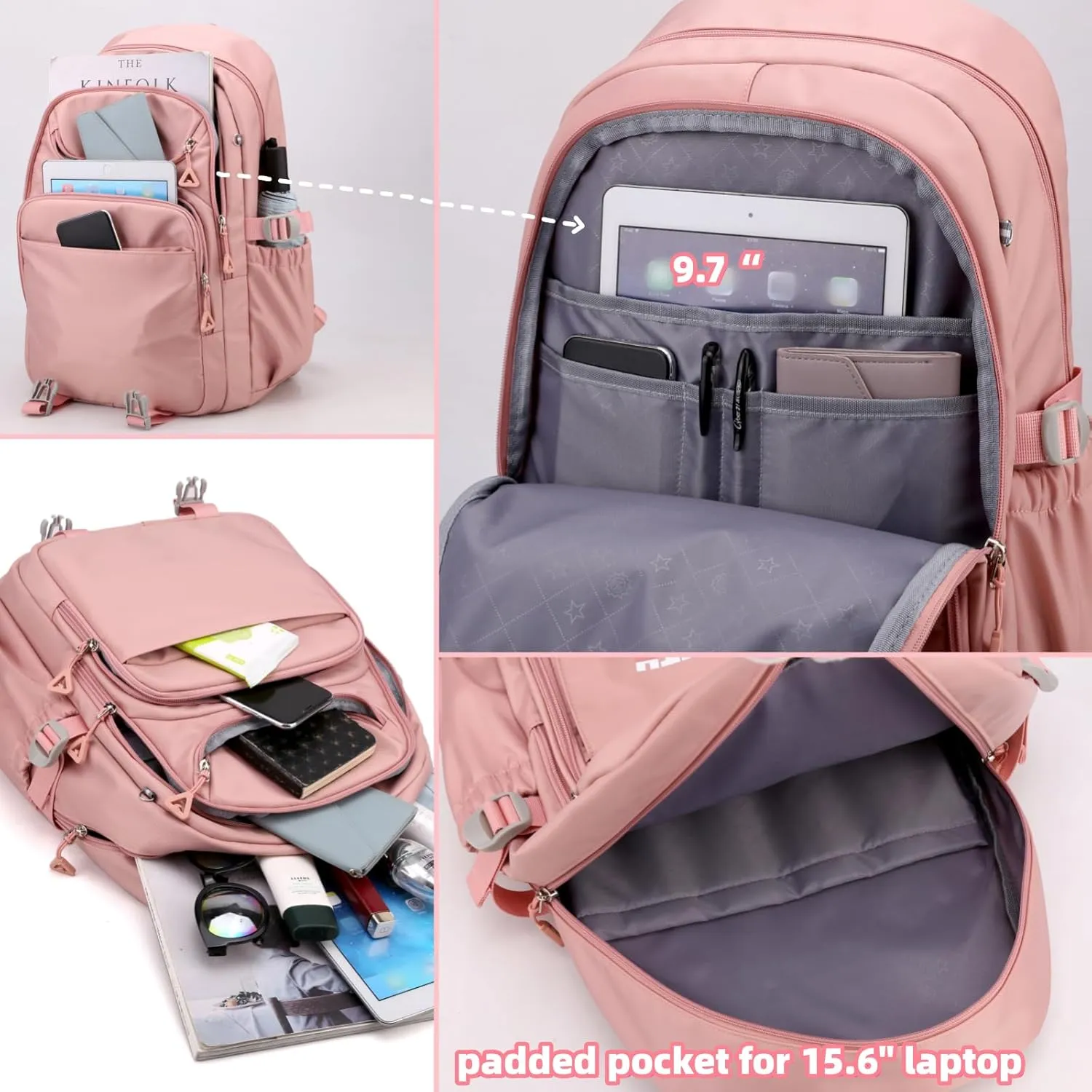 H HIKKER-LINK Laptop Backpack Stylish Casual Backpack Shoulder Bag Daypack Rucksack Pink
