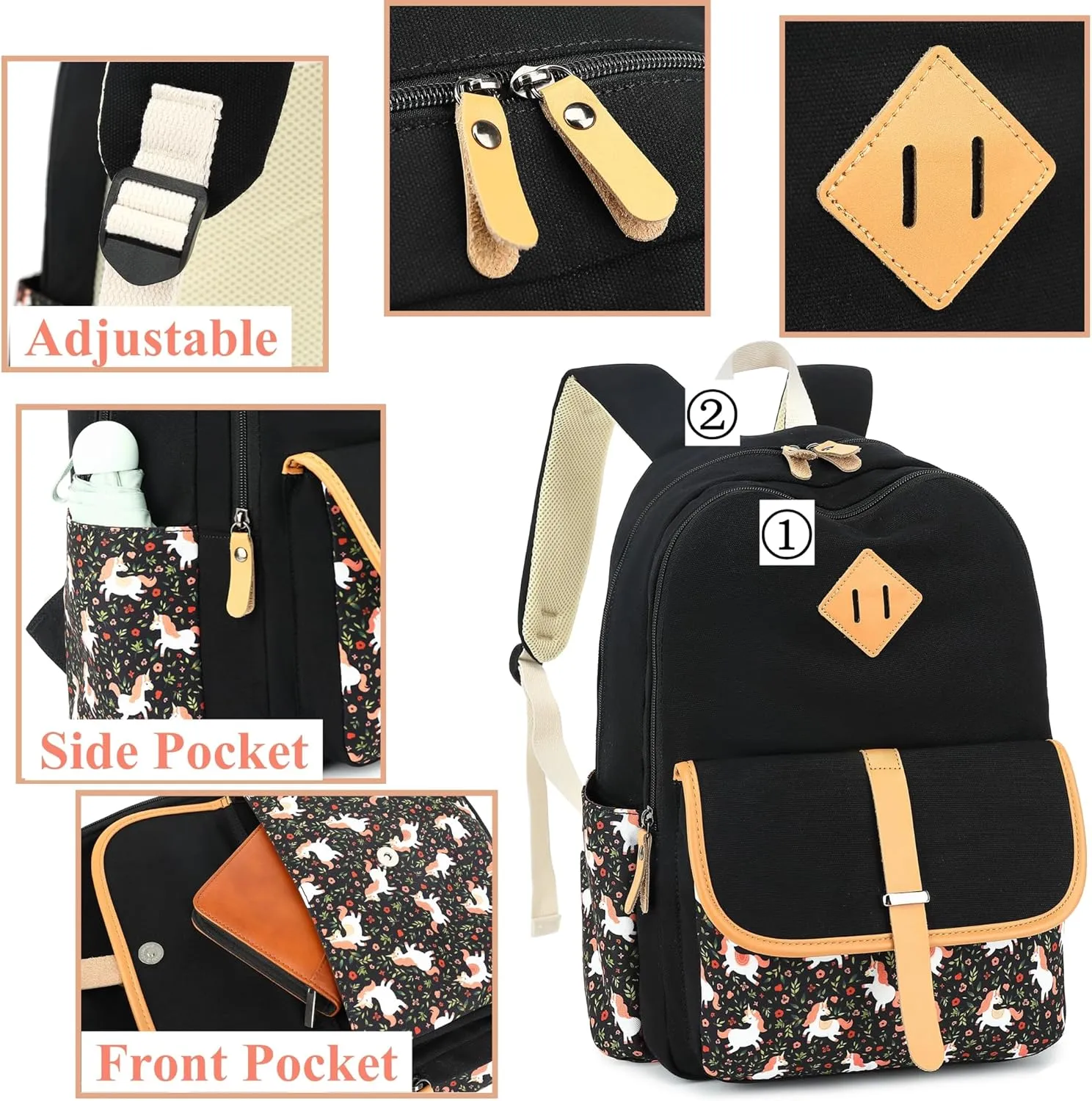 H HIKKER-LINK Laptop Backpack Stylish Casual Backpack Shoulder Bag Daypack Rucksack Pink