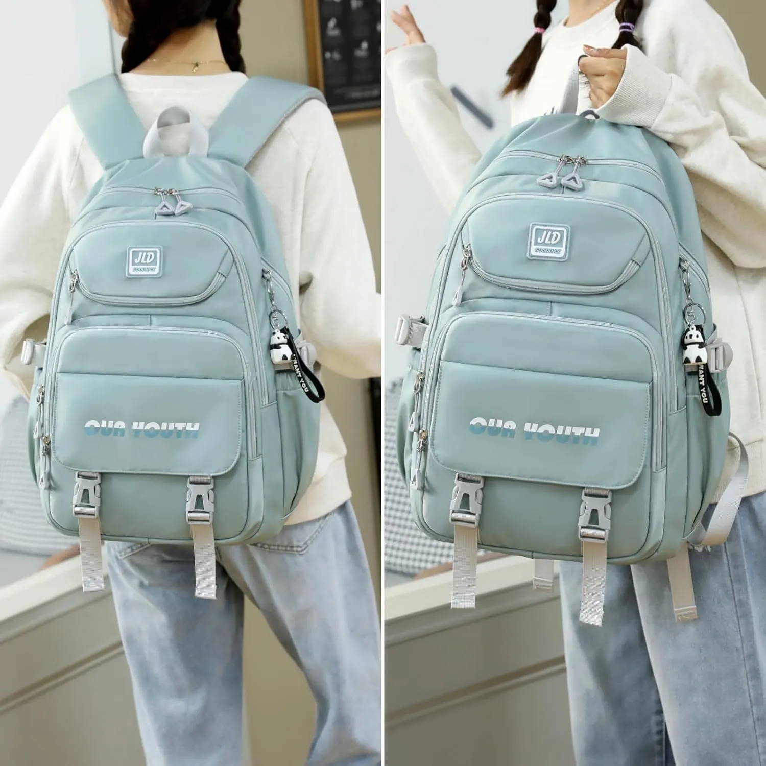 H HIKKER-LINK Laptop Backpack Stylish Casual Backpack Shoulder Bag Daypack Rucksack Pink