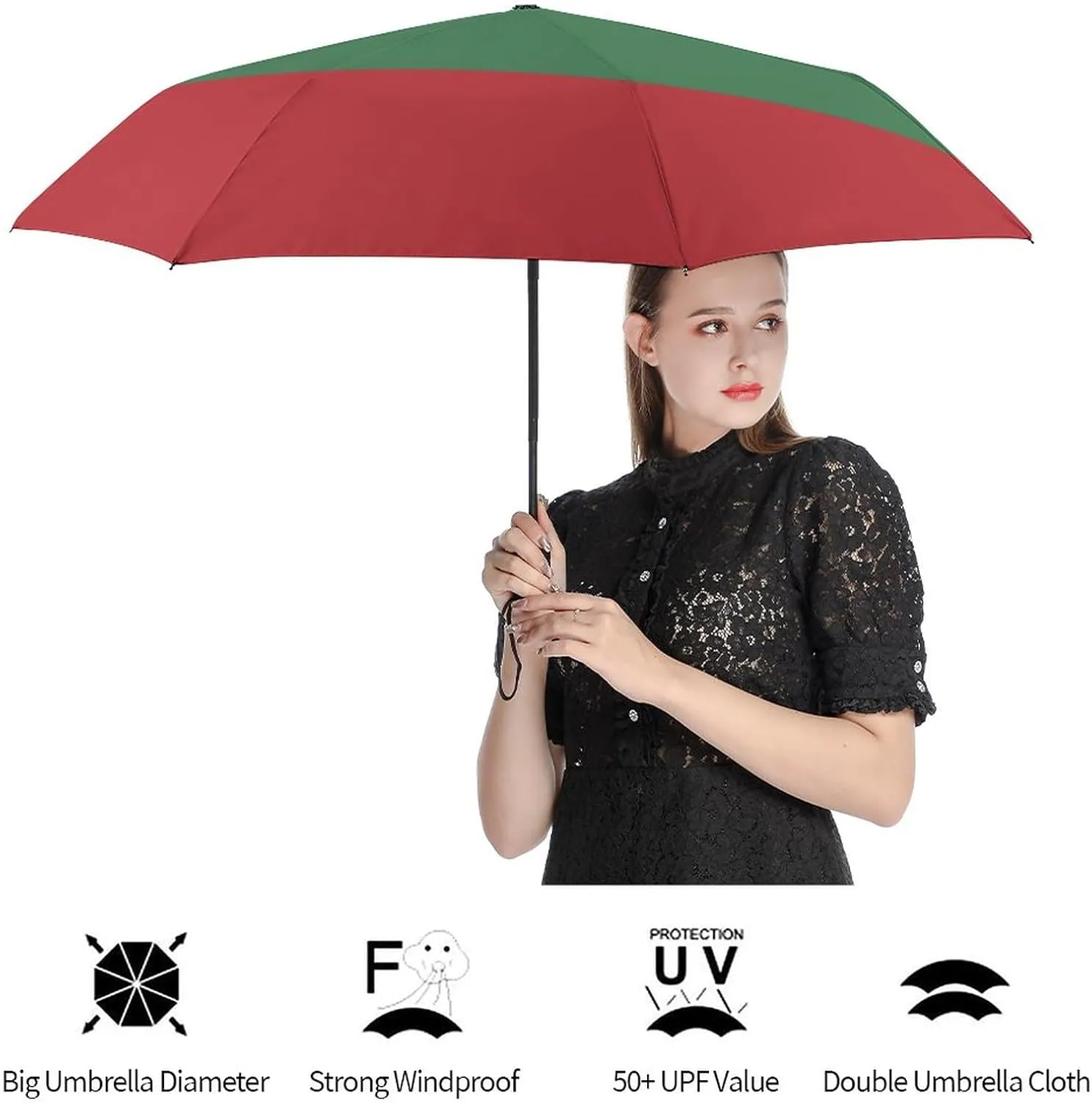 Haiti Flag Portable Automatic Switch Folding Umbrella Manual Sunshade Anti-UV Travel Umbrella Rainproof And Windproof Suitable for Men And Women