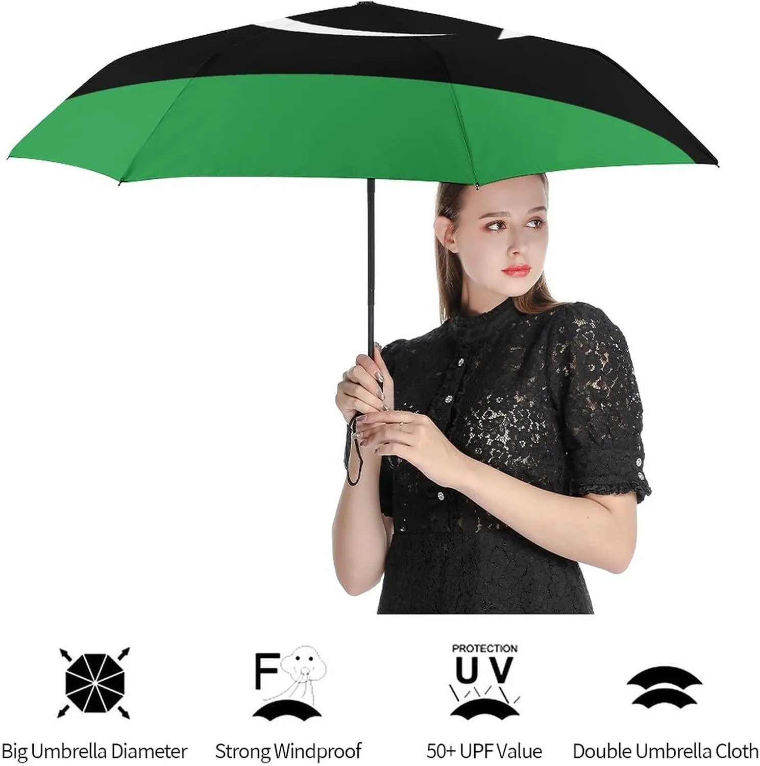 Haiti Flag Portable Automatic Switch Folding Umbrella Manual Sunshade Anti-UV Travel Umbrella Rainproof And Windproof Suitable for Men And Women