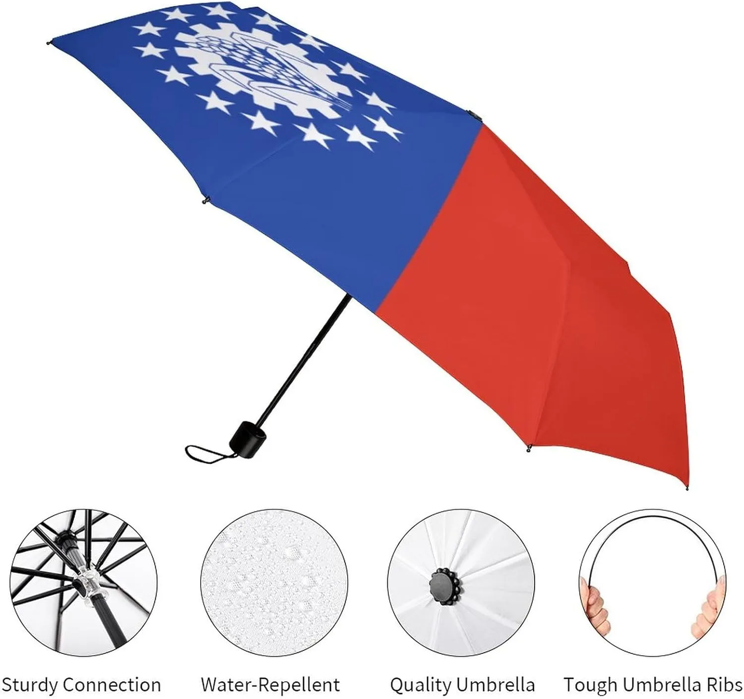 Haiti Flag Portable Automatic Switch Folding Umbrella Manual Sunshade Anti-UV Travel Umbrella Rainproof And Windproof Suitable for Men And Women