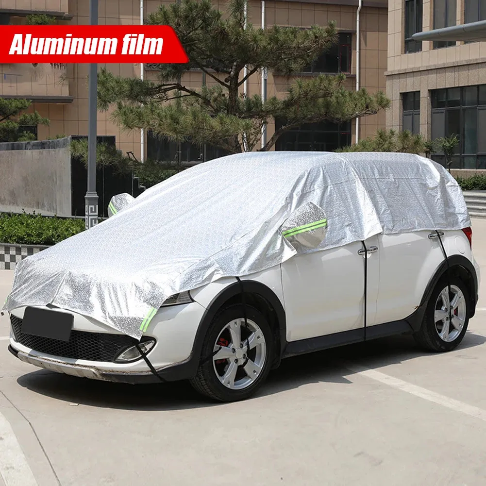Half Car Cover Waterproof Outdoor Cover Oxford Sun Rain UV Protection Weather Proof Car Cover Universal for Hatchback SUV Sedan