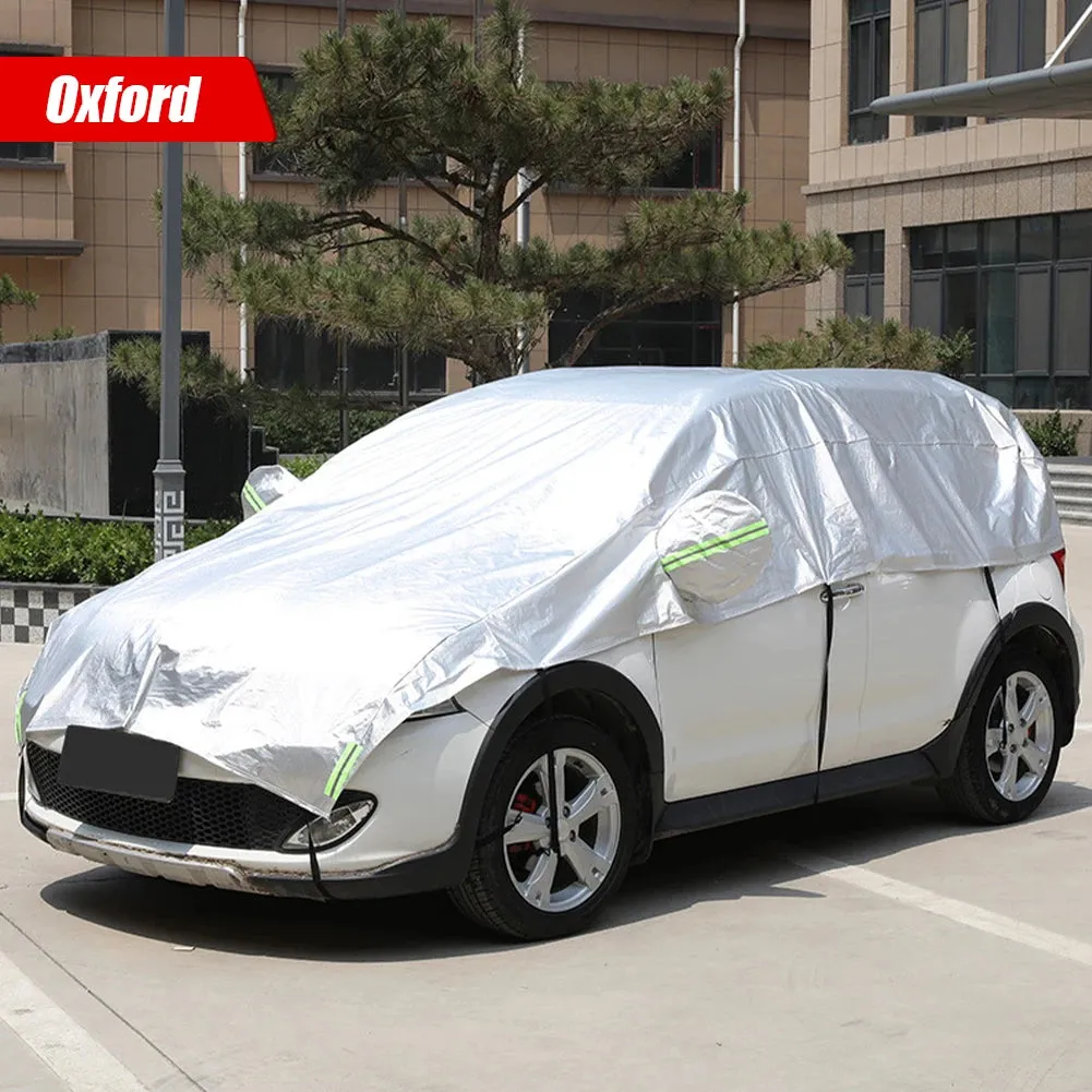 Half Car Cover Waterproof Outdoor Cover Oxford Sun Rain UV Protection Weather Proof Car Cover Universal for Hatchback SUV Sedan