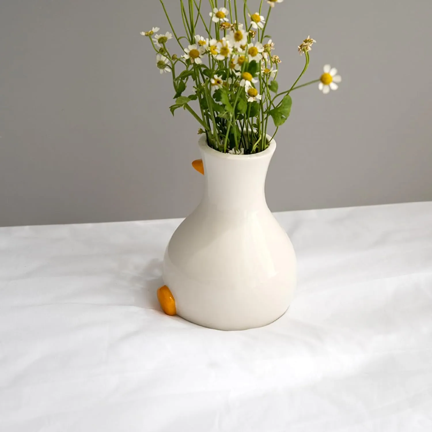Handcrafted Ceramic Duck Vase - White Modern Flower Vase with Unique Duck Design - Round Aesthetic Table Decor - Funky and Trendy Art Vase