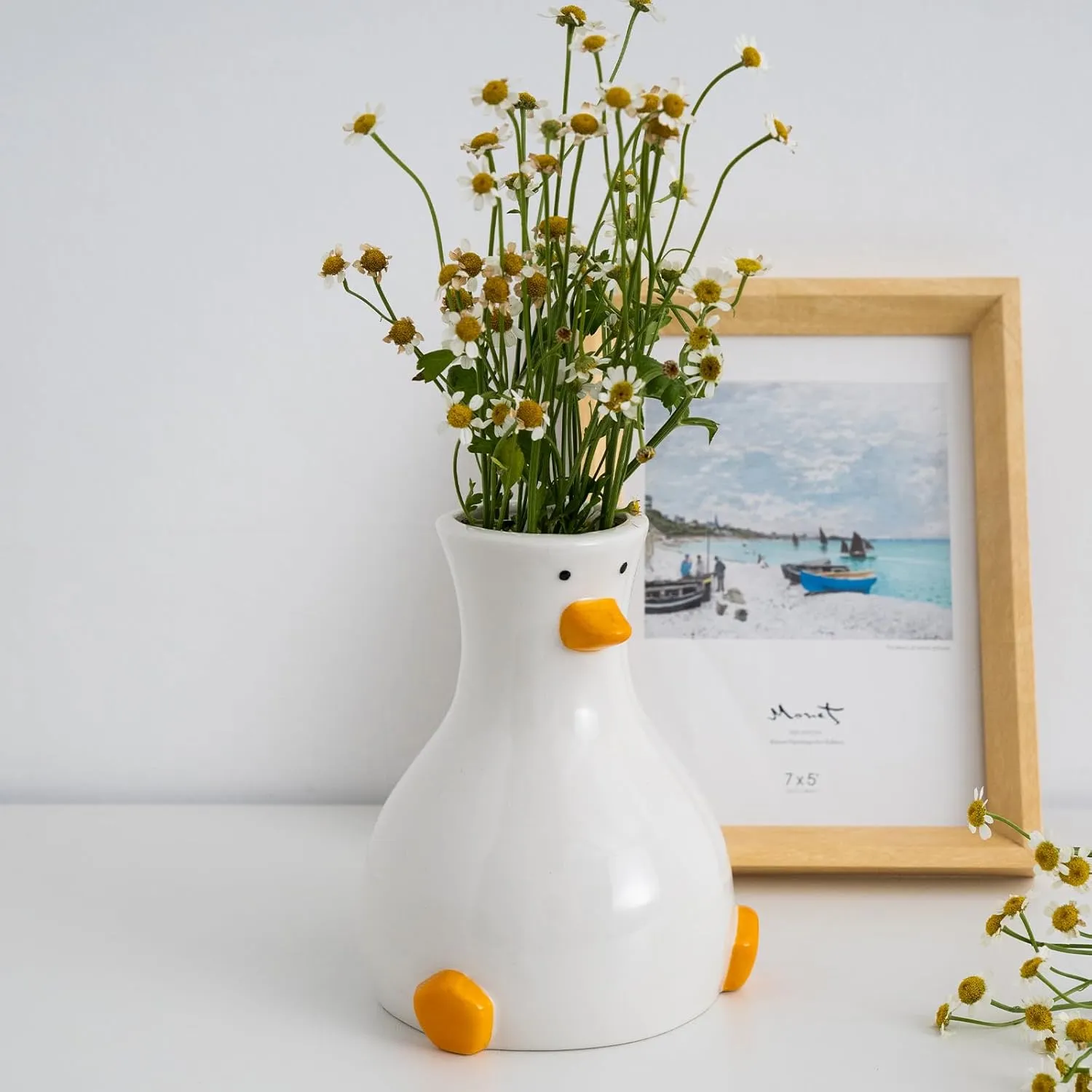 Handcrafted Ceramic Duck Vase - White Modern Flower Vase with Unique Duck Design - Round Aesthetic Table Decor - Funky and Trendy Art Vase