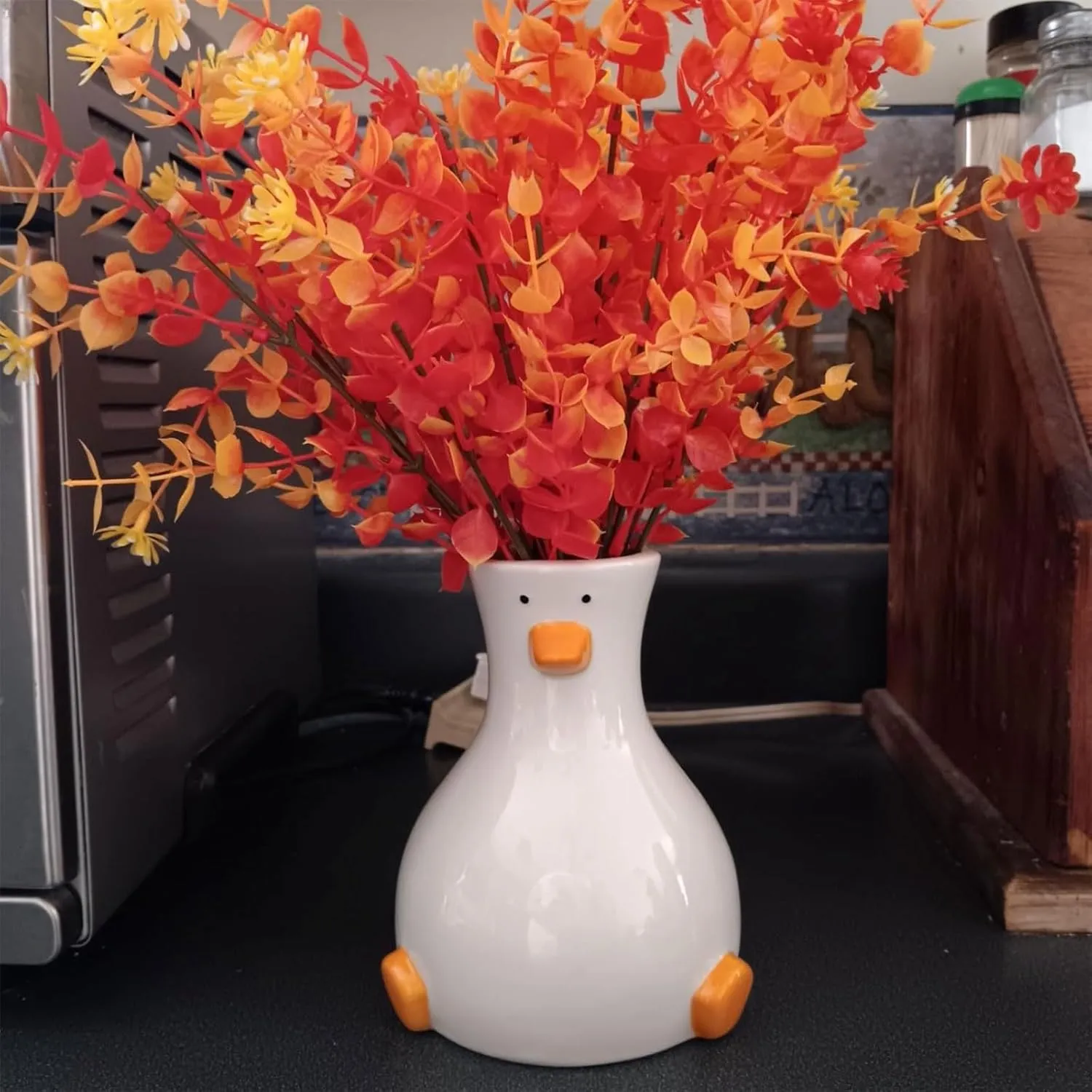 Handcrafted Ceramic Duck Vase - White Modern Flower Vase with Unique Duck Design - Round Aesthetic Table Decor - Funky and Trendy Art Vase
