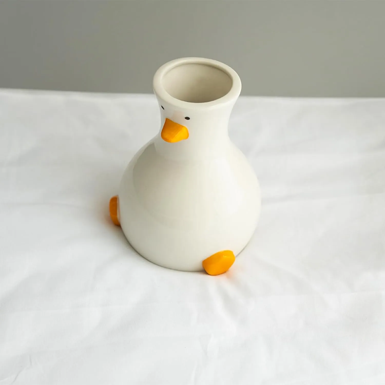 Handcrafted Ceramic Duck Vase - White Modern Flower Vase with Unique Duck Design - Round Aesthetic Table Decor - Funky and Trendy Art Vase
