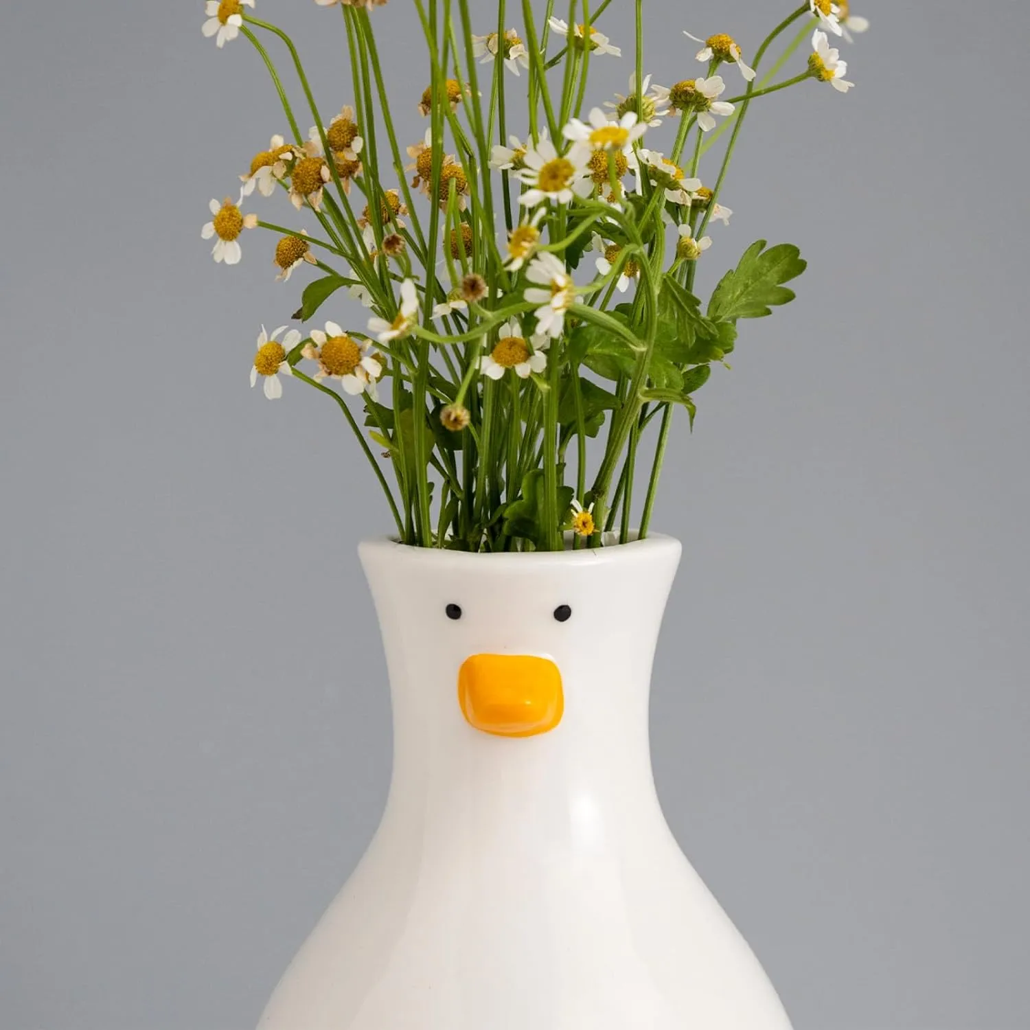 Handcrafted Ceramic Duck Vase - White Modern Flower Vase with Unique Duck Design - Round Aesthetic Table Decor - Funky and Trendy Art Vase