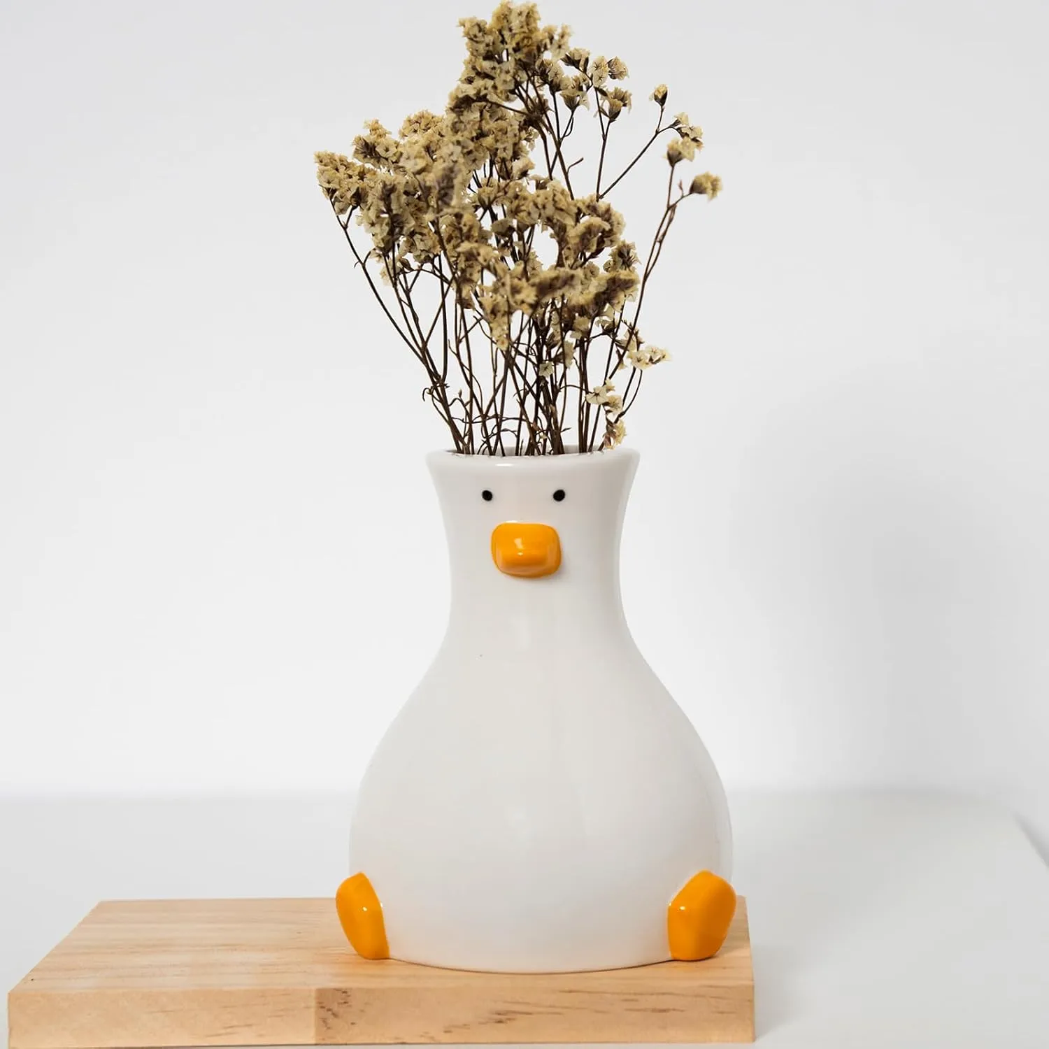 Handcrafted Ceramic Duck Vase - White Modern Flower Vase with Unique Duck Design - Round Aesthetic Table Decor - Funky and Trendy Art Vase