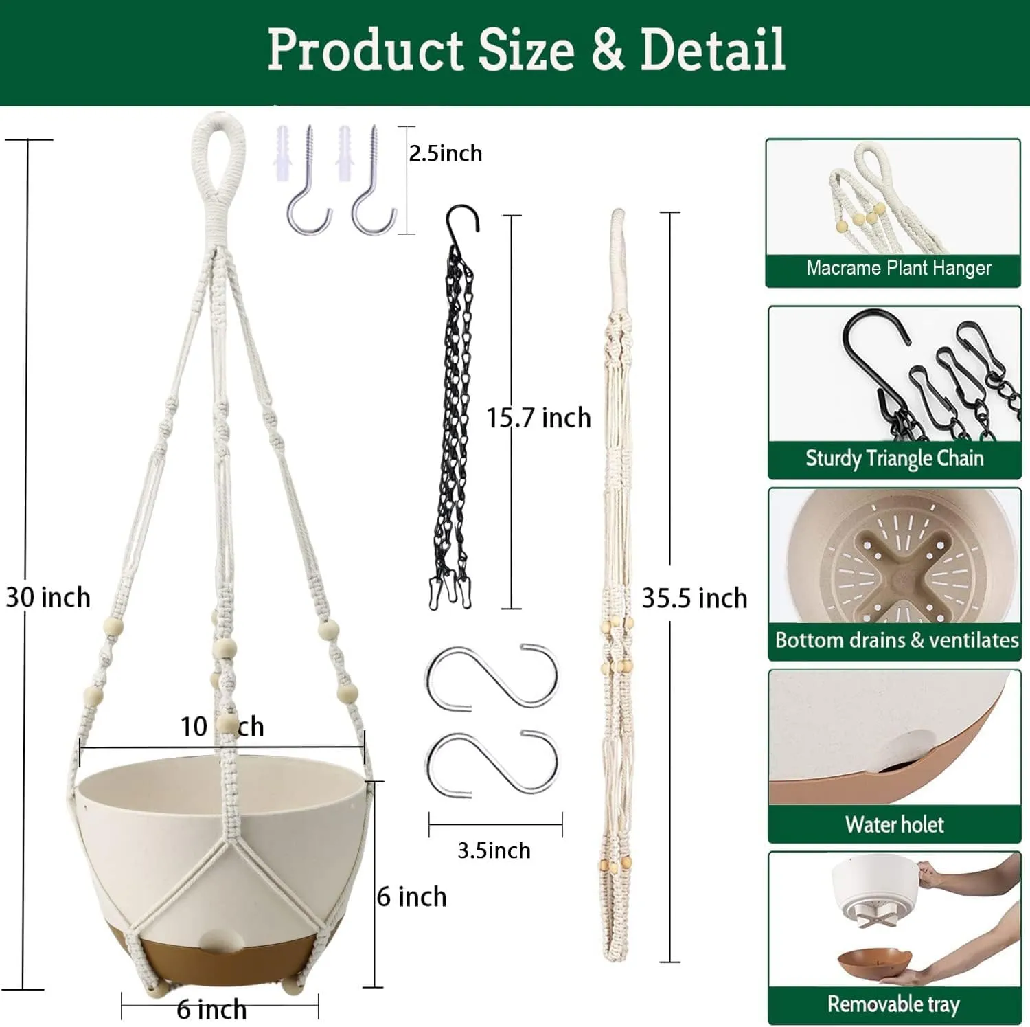 Hanging Planter Self Watering 10 Inch, 2 Pack Indoor Outdoor Hanging Baskets, Hanging Flower Pots with Drainage Hole & 2 Kinds of Plant Hangers for Garden Home Decor(Cream)…