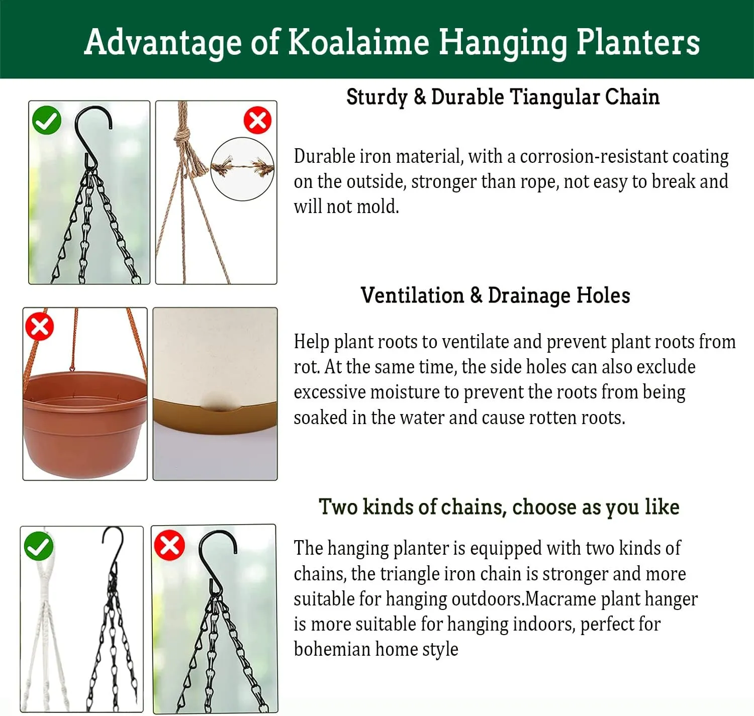 Hanging Planter Self Watering 10 Inch, 2 Pack Indoor Outdoor Hanging Baskets, Hanging Flower Pots with Drainage Hole & 2 Kinds of Plant Hangers for Garden Home Decor(Cream)…