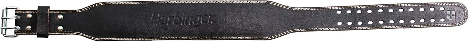 Harbinger Padded Leather Contoured Weightlifting Belt - 4" or 6” Width - Interior Suede Lining & Foam Cushioning - Heavy-Duty Dual Prong Steel Roller Buckle - for Lifting Support