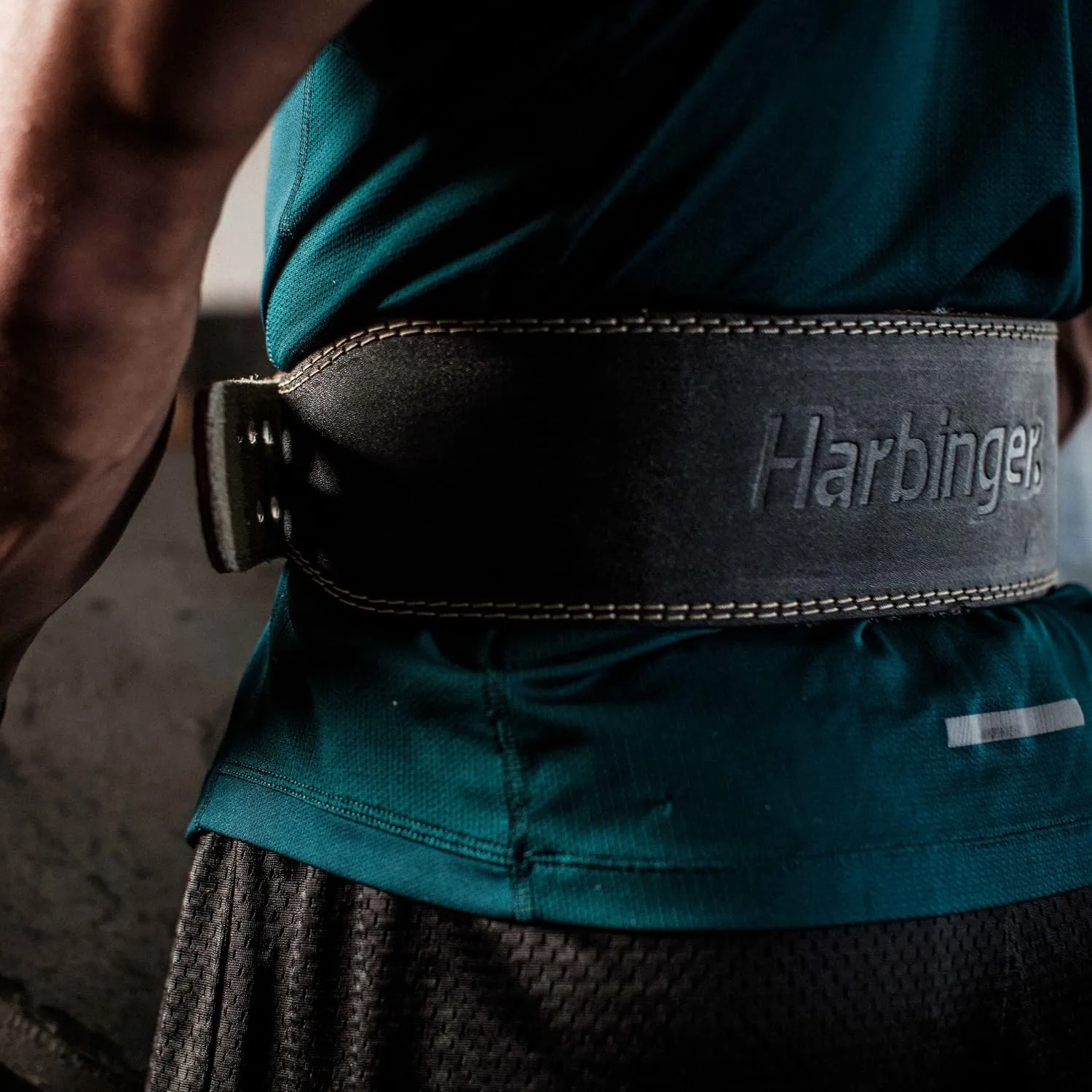 Harbinger Padded Leather Contoured Weightlifting Belt - 4" or 6” Width - Interior Suede Lining & Foam Cushioning - Heavy-Duty Dual Prong Steel Roller Buckle - for Lifting Support