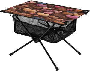 Hearts Biscuits Brown Portable Folding Camping Table, Compact Lightweight Beach Table with Carrying Bag for Outdoor Picnics, BBQs, Camp