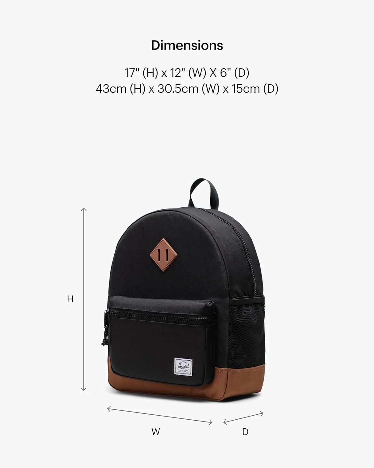 Herschel Supply Co. Heritage Backpack, Black/Saddle Brown (Limited Edition), Youth-26L
