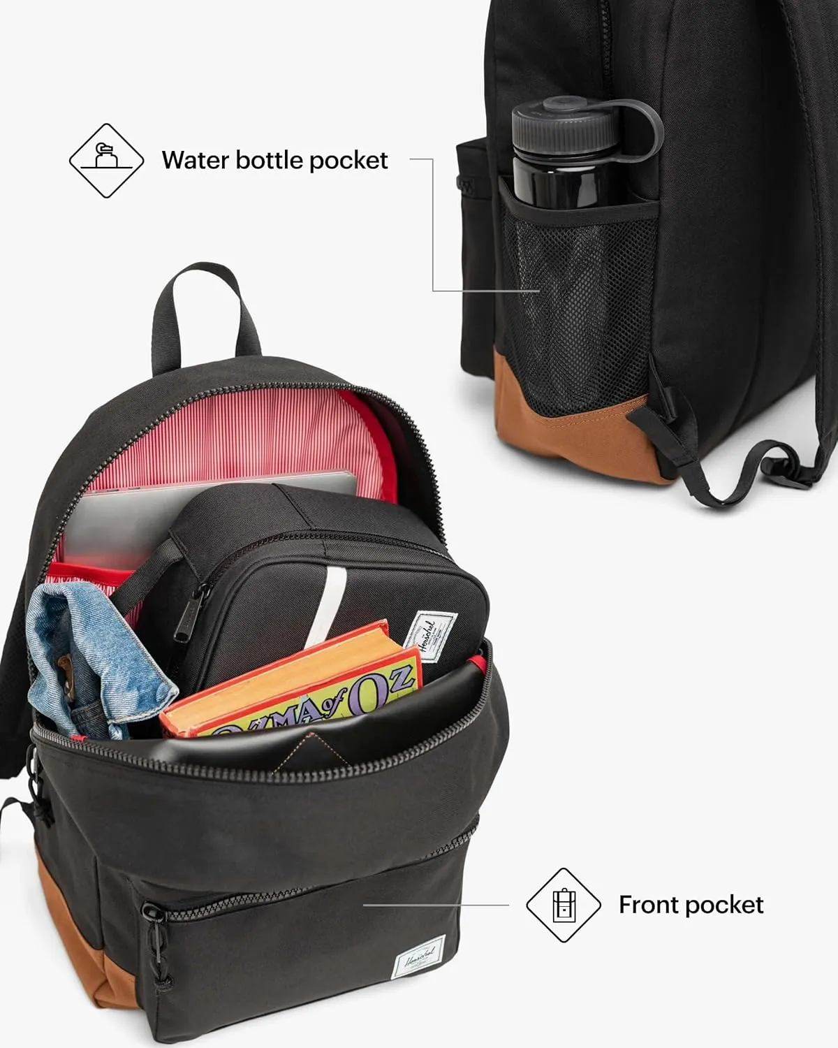 Herschel Supply Co. Heritage Backpack, Black/Saddle Brown (Limited Edition), Youth-26L