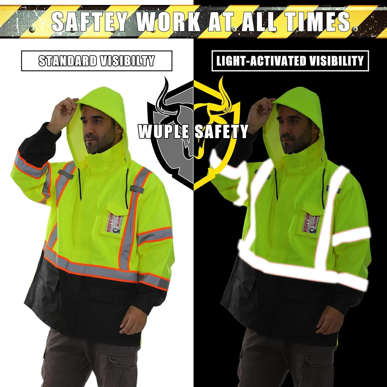 Hi Vis Safety Rain Jacket for Men Women Waterproof Breathable Rain Gears with Mesh Lining Black Bottom Lightweight Work Jacket (S/M)