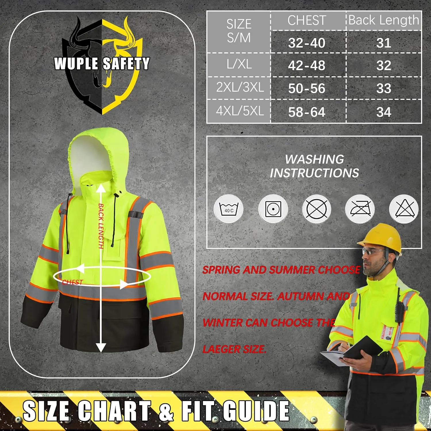 Hi Vis Safety Rain Jacket for Men Women Waterproof Breathable Rain Gears with Mesh Lining Black Bottom Lightweight Work Jacket (S/M)