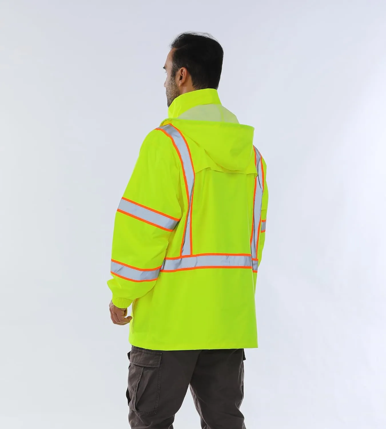 Hi Vis Safety Rain Jacket for Men Women Waterproof Breathable Rain Gears with Mesh Lining Black Bottom Lightweight Work Jacket (S/M)